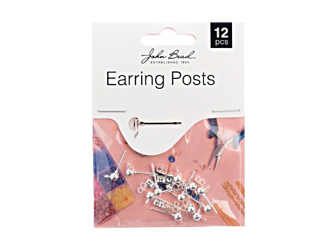 John Bead Must Have Findings 16x5mm Silver Tone Brass Earring Post Balls 12 Pieces