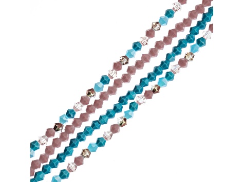 Crystal Lane DIY 4mm Purple & Blue Mix Glass Bicone 7" Designer 4 Bead Strands