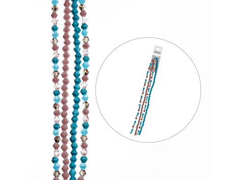 Crystal Lane DIY 4mm Purple & Blue Mix Glass Bicone 7" Designer 4 Bead Strands