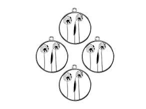 John Bead Silver Tone Alloy Circle with Flowers Beadwork Pendants 4 Pieces