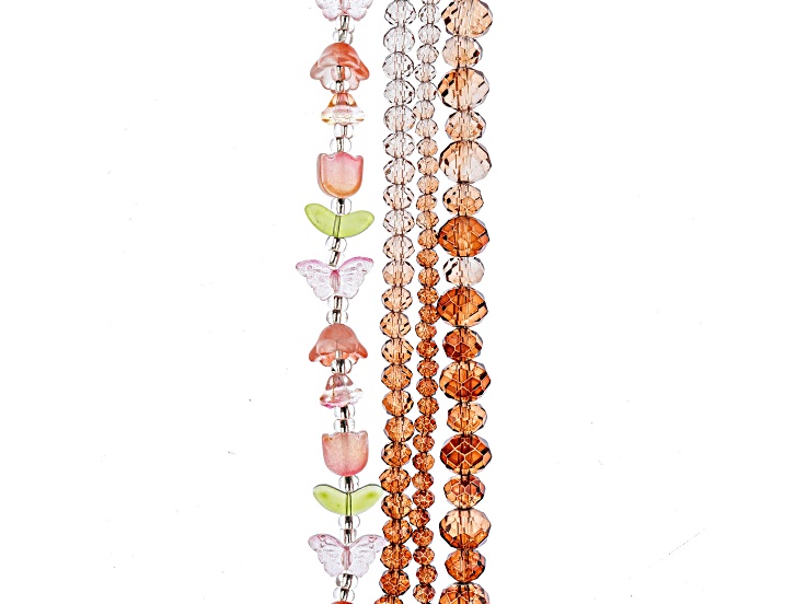 Crystal Lane DIY Brown Mix Tulip Butterflies Rondelle 7" Glass Garden Bead Strands