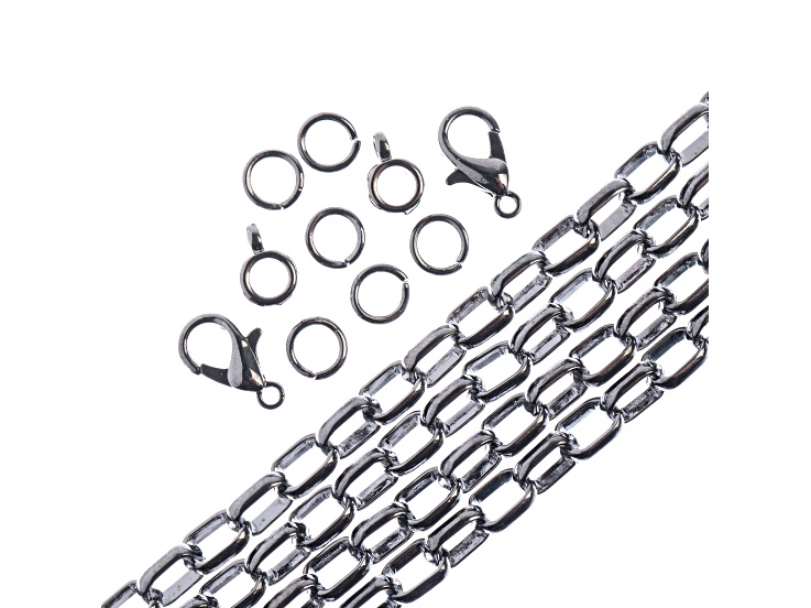 John Bead 5x7mm Gunmetal Color Metal 36in Oval Cable Chain & Jewelry Making Findings Set