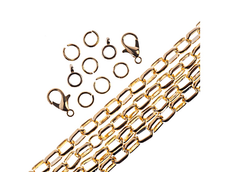 John Bead 5x7mm Gold Color Metal 36in Oval Cable Chain & Jewelry Making Findings Set