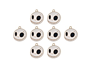 8-Piece Sweet & Petite Halloween Ghost Happy Face Small Gold Tone Enamel Charms