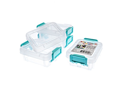 Joy Filled Storage 4 Stackable Clear Plastic Storage Containers with Turquoise Lids (3x2.5x1in)