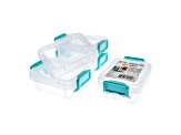 Joy Filled Storage 4 Stackable Clear Plastic Storage Containers with Turquoise Lids (3x2.5x1in)