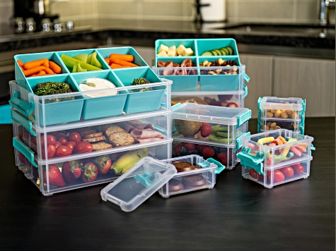Joy Filled Storage 4 Stackable Clear Plastic Storage Containers with Turquoise Lids (3x2.5x1in)