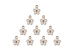 10-Piece Sweet & Petite White Flower Small Gold Tone Enamel Charms