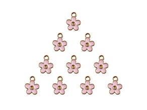 10-Piece Sweet & Petite Pink Flower Small Gold Tone Enamel Charms