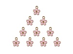 10-Piece Sweet & Petite Pink Flower Small Gold Tone Enamel Charms