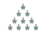 10-Piece Sweet & Petite Blue Flower Small Gold Tone Enamel Charms