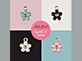 10-Piece Sweet & Petite Blue Flower Small Gold Tone Enamel Charms