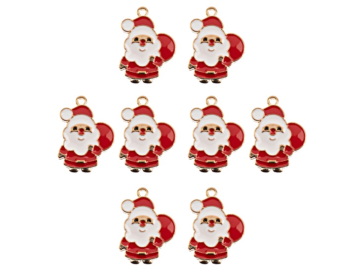 8-Piece Sweet & Petite Holiday Santa Small Gold Tone Enamel Charms
