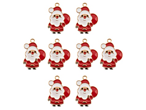 8-Piece Sweet & Petite Holiday Santa Small Gold Tone Enamel Charms