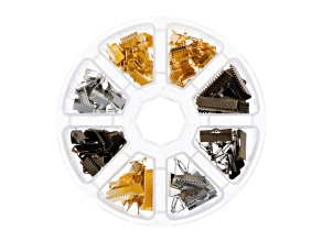 138-Piece 8 Slots Clamp Ends Assortment Jewelry Findings Kit with Round Storage Box