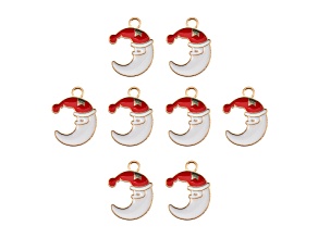8-Piece Sweet & Petite Holiday Moon Santa Small Gold Tone Enamel Charms