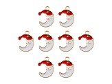 8-Piece Sweet & Petite Holiday Moon Santa Small Gold Tone Enamel Charms