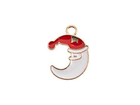 8-Piece Sweet & Petite Holiday Moon Santa Small Gold Tone Enamel Charms