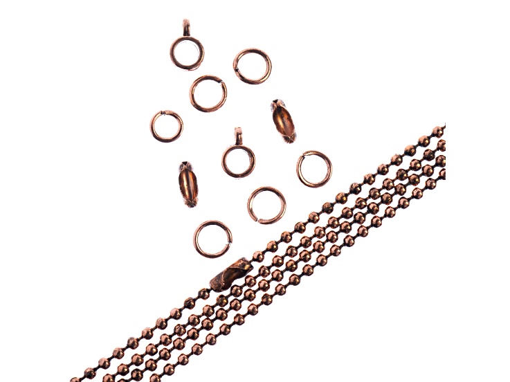 John Bead 3mm Antique Copper Color Metal 36in Ball Chain & Jewelry Making Findings Set