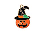 4-Piece Sweet & Petite Halloween Pumpkin Witch Small Gold Tone Enamel Charms
