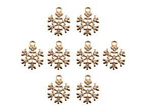 8-Piece Sweet & Petite Holiday Snowflake Small Gold Tone Enamel Charms