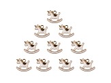 10-Piece Sweet & Petite White Rocking Horse Small Gold Tone Enamel Charms