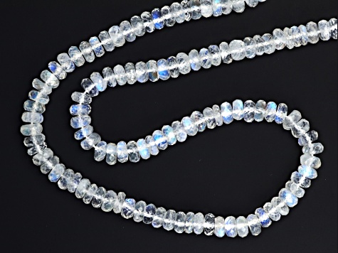 AA Blue Rainbow Moonstone 5mm Faceted Rondelles Bead Strand