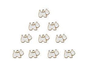 10-Piece Sweet & Petite White Scottie Dog Small Gold Tone Enamel Charms