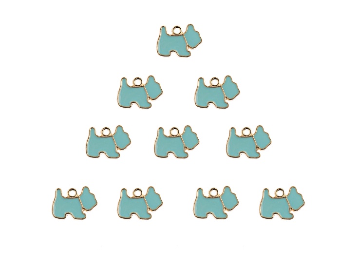 10-Piece Sweet & Petite Light Blue Scottie Small Dog Gold Tone Enamel Charms