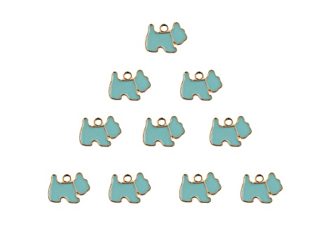 10-Piece Sweet & Petite Light Blue Scottie Small Dog Gold Tone Enamel Charms