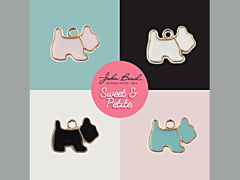 10-Piece Sweet & Petite Light Blue Scottie Small Dog Gold Tone Enamel Charms