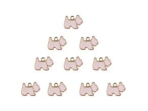 10-Piece Sweet & Petite Pink Scottie Dog Small Gold Tone Enamel Charms
