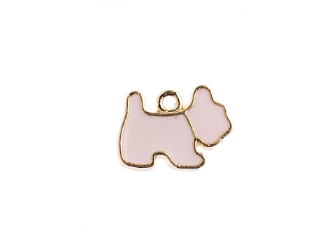 10-Piece Sweet & Petite Pink Scottie Dog Small Gold Tone Enamel Charms