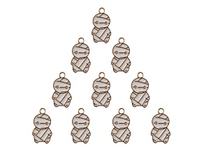 10-Piece Sweet & Petite Halloween Mummy Small Gold Tone Enamel Charms