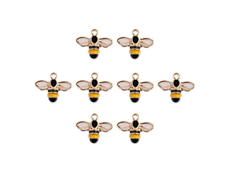 8-Piece Sweet & Petite Bumble Bee Yellow Black Small Gold Tone Enamel Charms