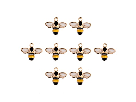 8-Piece Sweet & Petite Bumble Bee Yellow Black Small Gold Tone Enamel Charms