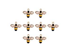 8-Piece Sweet & Petite Bumble Bee Yellow Black Small Gold Tone Enamel Charms
