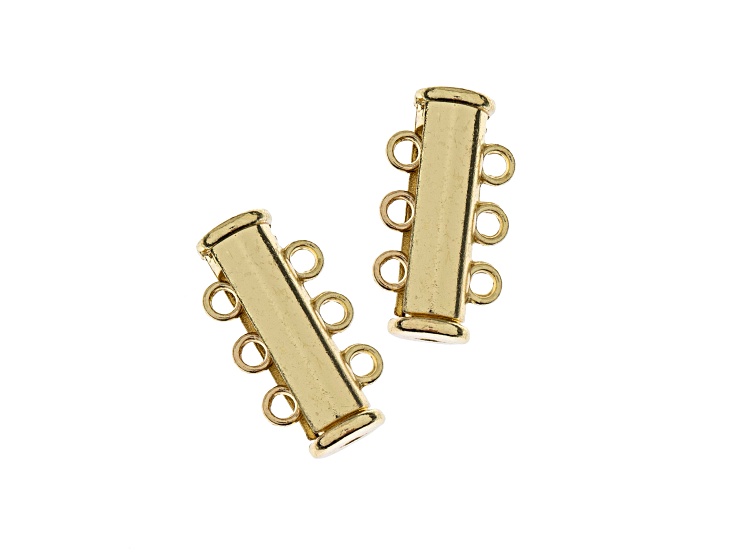 John Bead 3-Strand Gold Tone Alloy Tube Slide Clasps Beadwork Findings 2 Pieces