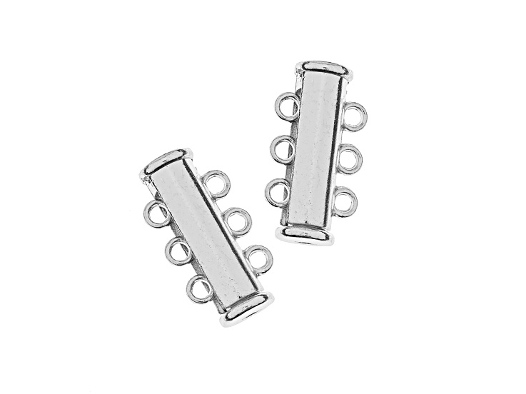 John Bead 3-Strand Silver Tone Alloy Tube Slide Clasps Beadwork Findings 2 Pieces