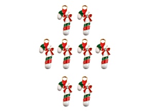 8-Piece Sweet & Petite Holiday Candy Cane Small Gold Tone Enamel Charms