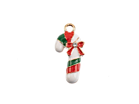 8-Piece Sweet & Petite Holiday Candy Cane Small Gold Tone Enamel Charms