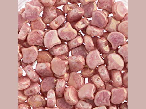 John Bead 7.5mm White Topaz Pink Luster Color Czech Glass Ginkgo Leaf Beads 50 Grams
