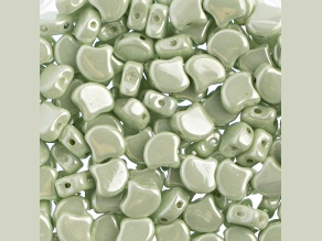 John Bead 7.5mm White Light Green Luster Color Czech Glass Ginkgo Leaf Beads 50 Grams