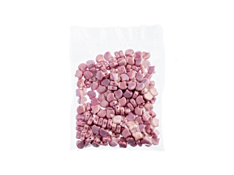 John Bead 7.5mm White Metallic Pink Color Czech Glass Ginkgo Leaf Beads 50 Grams