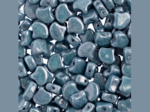 John Bead 7.5mm White Blue Luster Color Czech Glass Ginkgo Leaf Beads 50 Grams