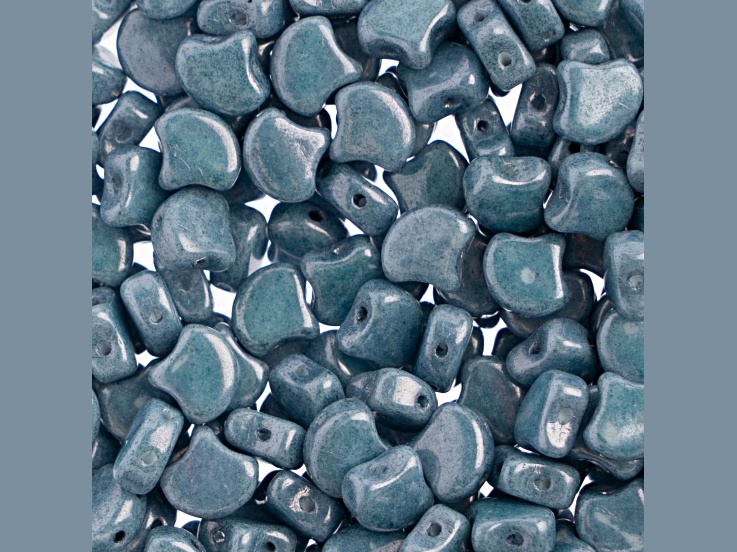 John Bead 7.5mm White Blue Luster Color Czech Glass Ginkgo Leaf Beads 50 Grams