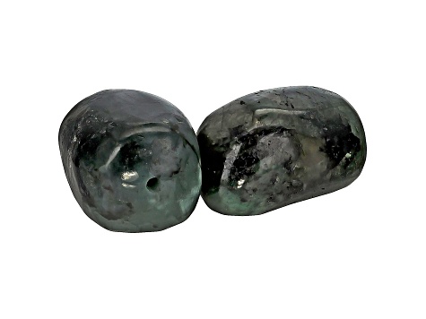 Bahia Brazilian Emerald in Matrix Focal Bead appx 22x16mm Polished Nugget Set of 2