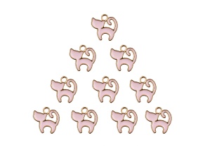 10-Piece Sweet & Petite Pink Kitty Cat Small Gold Tone Enamel Charms