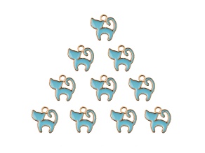 10-Piece Sweet & Petite Light Blue Kitty Cat Small Gold Tone Enamel Charms