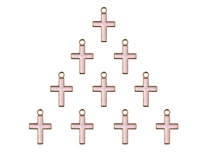 10-Piece Sweet & Petite Pink Cross Small Gold Tone Enamel Charms